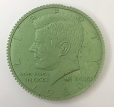 Green John F.  Kennedy Half Dollar Rubber Junk Drawer Finding 2&quot; 1980 Hong Kong - £7.99 GBP