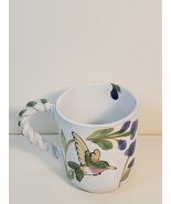 Hand painted bird and floral pottery coffee mug twisted handle artist si... - $12.99