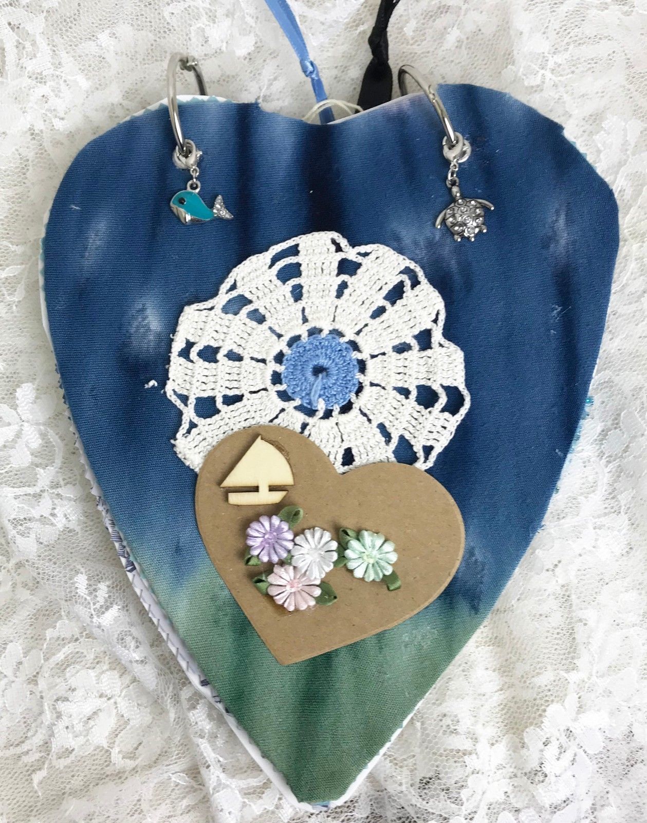 Heart Shaped Junk Journal "Sailing" Wood Storage Box - 7.5" x 6.5" x 1" - 100+P Item image 12
