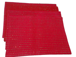 Made in India Solid Red with Gold Metallic Thread Set of 4 Placemats 19&quot;... - $12.00
