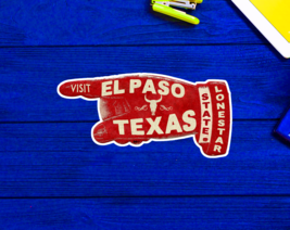 Vintage El Paso Texas Travel Cow Cattle Lonestar State Bull Skull Sticker 4&quot; - £4.18 GBP