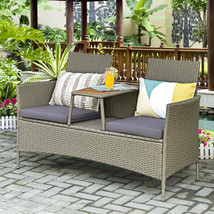 2-Person Patio Rattan Conversation Furniture Set Loveseat For Backyard - £160.82 GBP