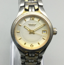 Vintage Gruen Swiss Watch Women 26mm Silver Gold Two Tone Date New Battery 6.5&quot; - £19.56 GBP