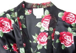 NWOT Bali Studio Lightweight Short Black Floral Roses Kimono with Sash, ... - £7.96 GBP