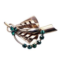 Vintage Retro Pin Gold Tone Green Round Faceted Glass Stones Vintage Brooch - £15.45 GBP