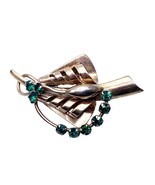 Vintage Retro Pin Gold Tone Green Round Faceted Glass Stones Vintage Brooch - £15.52 GBP