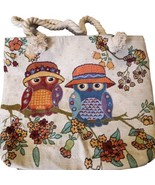 Woodsy Owl Floral Tapestry Rope Handles Zip Close Retro Boho Tote Bag 16... - £14.71 GBP