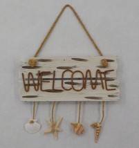 Welcome Sign Wooden 3D Wall Art Dangling Shells Weathered Metal Letters Deco - £11.70 GBP
