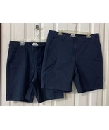 Womens Sz 16 LL Bean Favorite Fit Navy Blue Chino Shorts Flat Front Set ... - $24.88