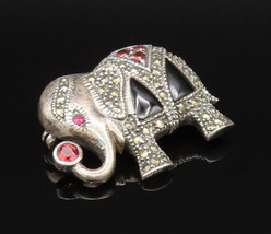 925 Silver - Vintage Spinel Onyx &amp; Multi Stone Elephant Brooch Pin - BP9578 - £39.16 GBP