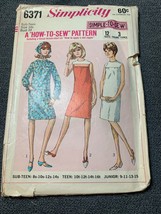 Simplicity 6371 Dress Pattern Size 14 Sub-Teen  Vintage Sewing 1960s - £10.69 GBP