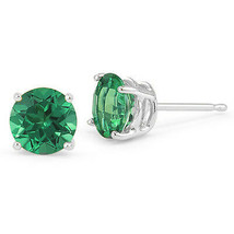 1.00 Ct 5mm 14K White Gold Green Emerald Round Shape Stud Earrings Push Back - £21.91 GBP