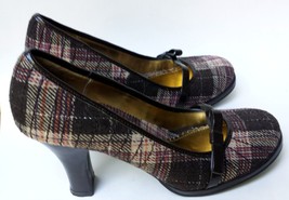 Rampage Shoes Plaid Brown/Orange 3 Inch Heels Metallic Thread Women&#39;s Size 7M - £19.50 GBP