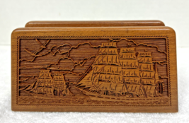 Vintage Carved Wood Nautical Ocean Schooners Masted Ships Gulls Napkin H... - $28.22