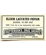 1 Antique Pharmacy Label ELIXIR LACTATED PEPSIN Patterson&#39;s Drug Oklahom... - $28.11
