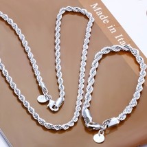 high quality 925 silver color 4MM women men chain male twisted rope necklace bra - £18.79 GBP