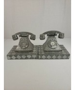 Pair of Hammered &amp; Designed Aluminum Rotary Phone Sculpture Bookends ART... - £67.59 GBP