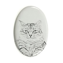 Siberian cat- Gravestone oval ceramic tile with an image of a cat. - £7.98 GBP