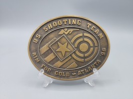 U.S. Shooting Team Solid Brass Belt Buckle Atlanta Aim for Gold Vintage 1996 - $13.49