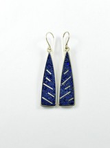 Sterling Silver Earrings - Lapis Inlay Blue - Rain Earrings - £38.71 GBP