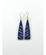 Sterling Silver Earrings - Lapis Inlay Blue - Rain Earrings - £38.53 GBP
