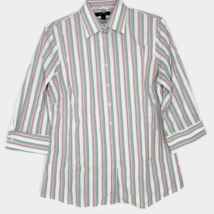 Lands End Womens Blouse Size 10 Button Front 3/4 Sleeve Collared Stripe - $12.97