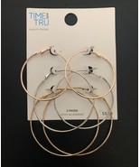 Time and Tru, 3 Pair Hypo-allergenic Loop Earrings different colors New - $5.36 CAD