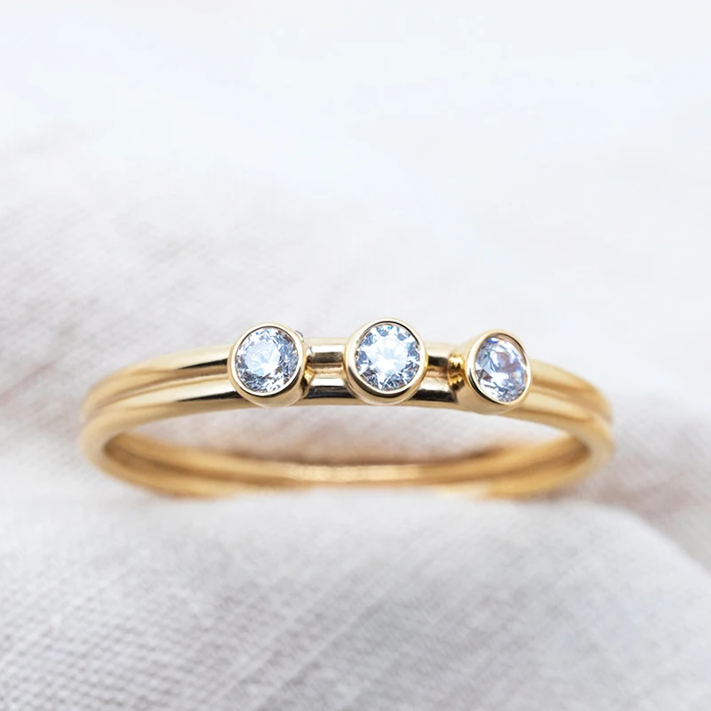 14K Gold Filled Triple Diamond Ring Knuckle Ring Minimalism Gold Cubic Zirconias - £38.90 GBP