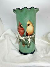 Cardinal Bird Vase Ceramic Red Green Winter Garden Nature 9.5" High image 5