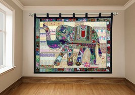Elephant Wall Hanging Patchwork Big Tapestry Hand Embroidery Curtain Thr... - £118.16 GBP