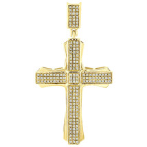 14K Yellow Gold Plated Silver 0.40 ct Real Moissanite Cross Pendant Mens Charm - £157.39 GBP