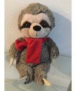 HugFun 15” Gray Raccoon Winter Plush Red Scarf Stuffed Animal Toy - £9.38 GBP