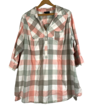 Lane Bryant Tunic Top 22 24 2X 3X Pockets Plaid Check Pink White Gray Co... - $23.57