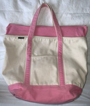 Lands End Large Pink Canvas Tote Bag Zip Top with Interior Compartments - $29.69