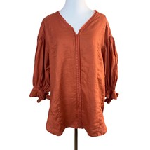 Anthropologie Holding Horses Tunic Top Small Ginnie Linen 3/4 Puff Sleeve Orange - £23.93 GBP