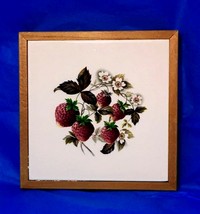 Trivet Vintage framed Italian Tile crafted in Japan strawberry flowers &amp; fruits - £5.50 GBP