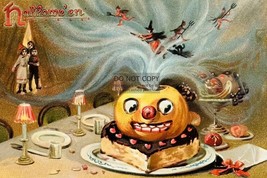 Vintage Halloween Pumpkin, Witch, Devil, Black Cat Tuck 4X6 Postcard Reprint - £6.78 GBP