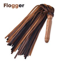 BDSM Real Leather Flogger,  Brown Cow Leather 50 Falls wooden handle Sex Whip - £15.98 GBP