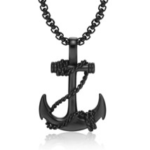 Mens Black Nautical Surfing Beach Anchor Pendant Necklace Punk Jewelry Chain 24&quot; - £9.48 GBP