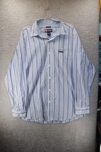 Chaps Men&#39;s Button Up Shirt Easy Care Vertical Striped Blue White Size XXL - £9.34 GBP