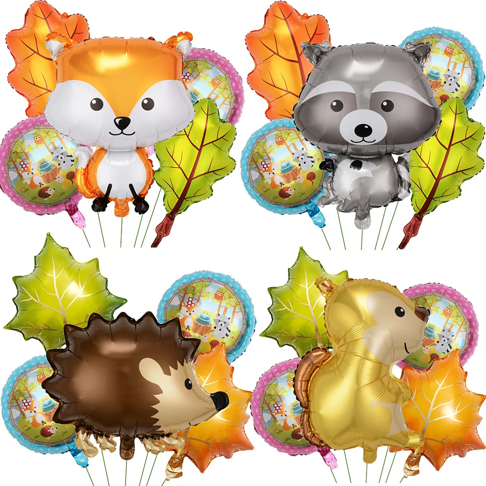 House Home 5pcs/set Hedgehog Squirrel FA Balloon with Leaves Balloon for Boy&#39;s W - £19.95 GBP