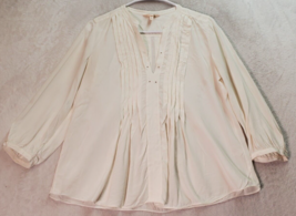 Rebecca Taylor Blouse Top Womens Size 2 Cream Silk Pleated Long Sleeve V Neck - £35.57 GBP