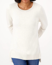 Denim &amp; Co. Crew Neck Hi-Low Pullover Sweater- Oatmeal Heather, XXS - £19.75 GBP