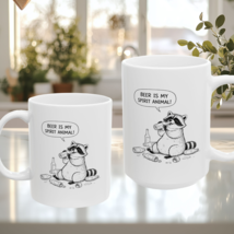 Beer Is My Spirit Animal Mug Funny Raccoon Ceramic Coffee Cup Adult Humo... - $11.87+