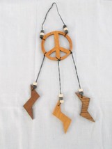 NEW HAND MADE WOODEN PEACE SIGN DREAM CATCHER w LIGHTNING BOLT DANGLE FE... - $7.99