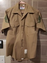 USMC Marine Corps Short Sleeve Khaki Shirt Flying Cross Size M Staff Ser... - $17.95