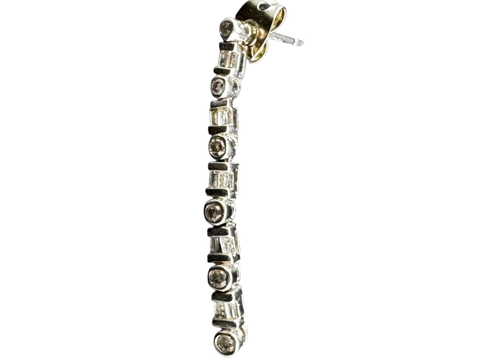 Single 14k White Gold, Natural Baguette and Round Diamond SINGLE Earring Item image 2