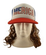 USA Mullet Hat Brown Wig Merica Redneck 4th of July All American Costume - £9.63 GBP