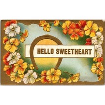 Antique Embossed Greetings Postcard, Hello Sweetheart Horseshoe Flowers, Floral - £8.41 GBP