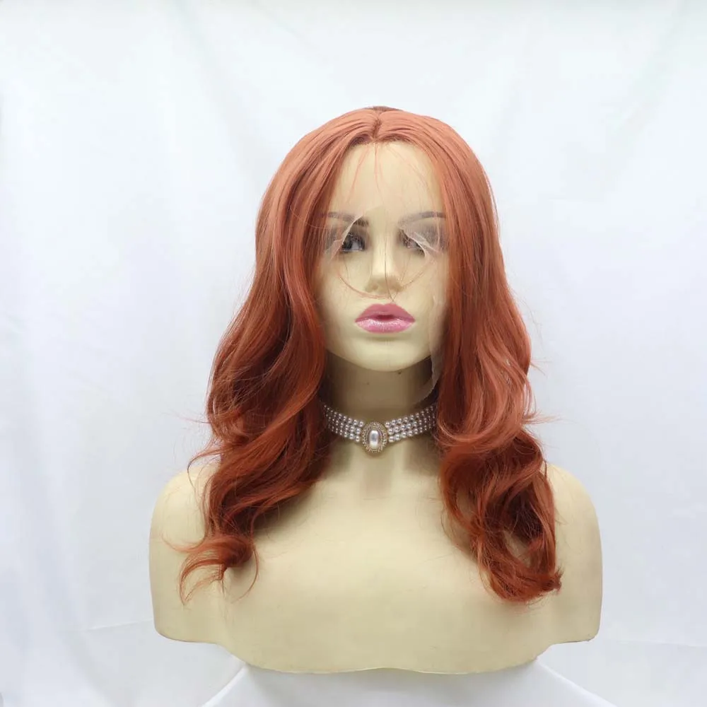 Sylvia Copper Red Wigs Synthetic Ginger Lace Front Wigs Short Wavy Wigs Heat - £45.09 GBP